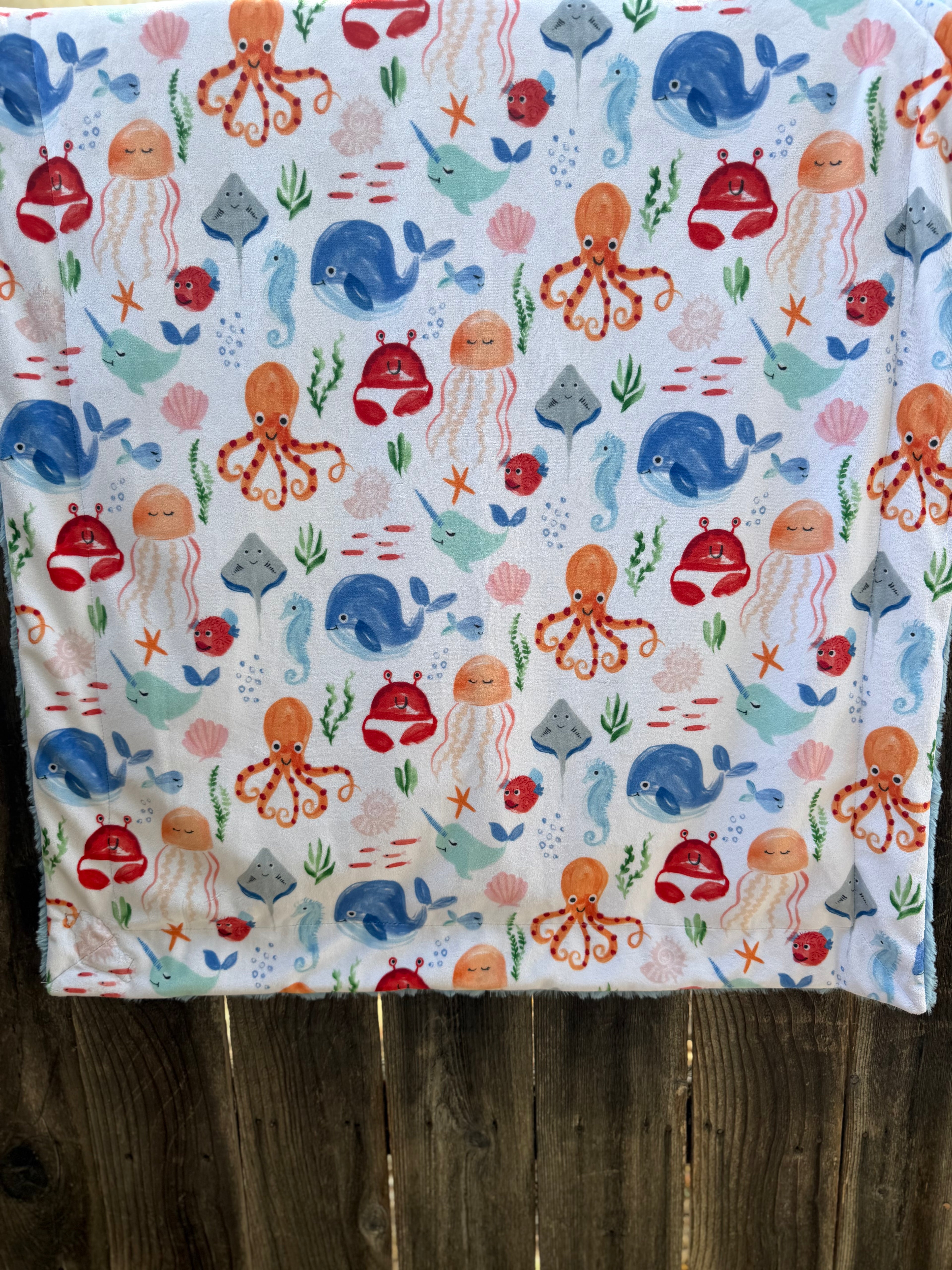 Under the Sea Narwhal Minky Baby Blanket