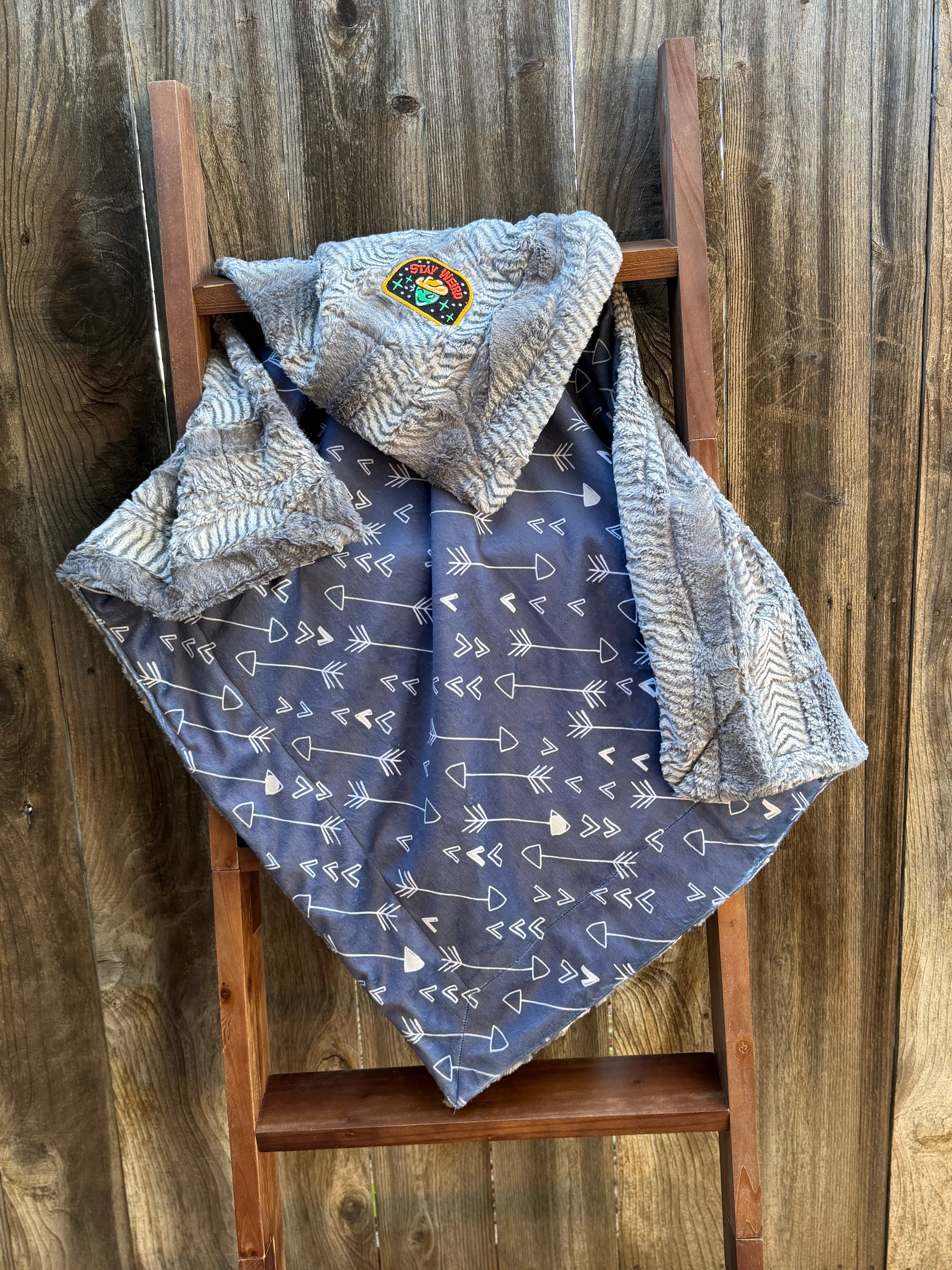 Stay Weird Arrows Minky Blanket – Blue