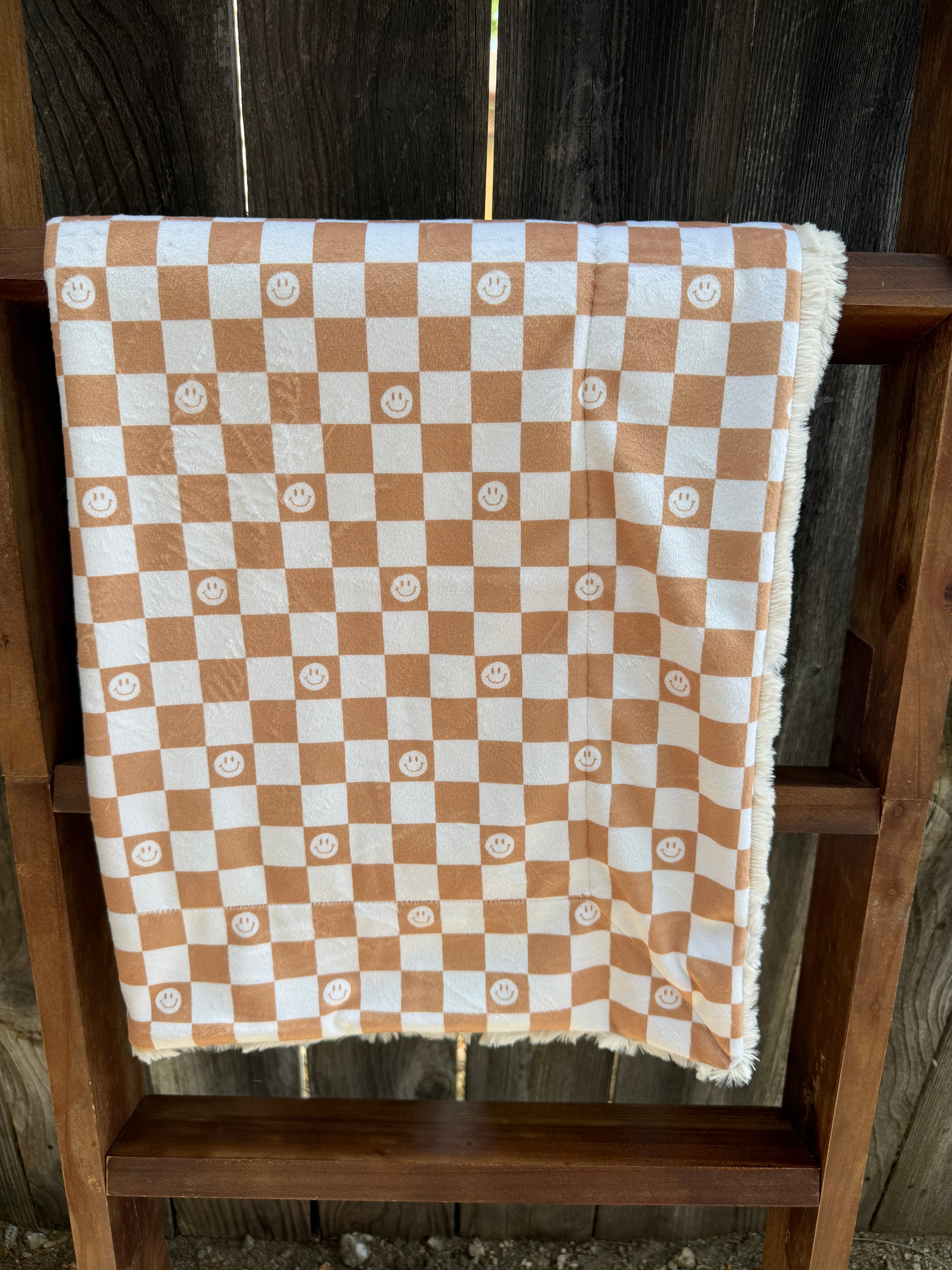 Peachy Checkered Baby Minky Blanket 🍑🤎