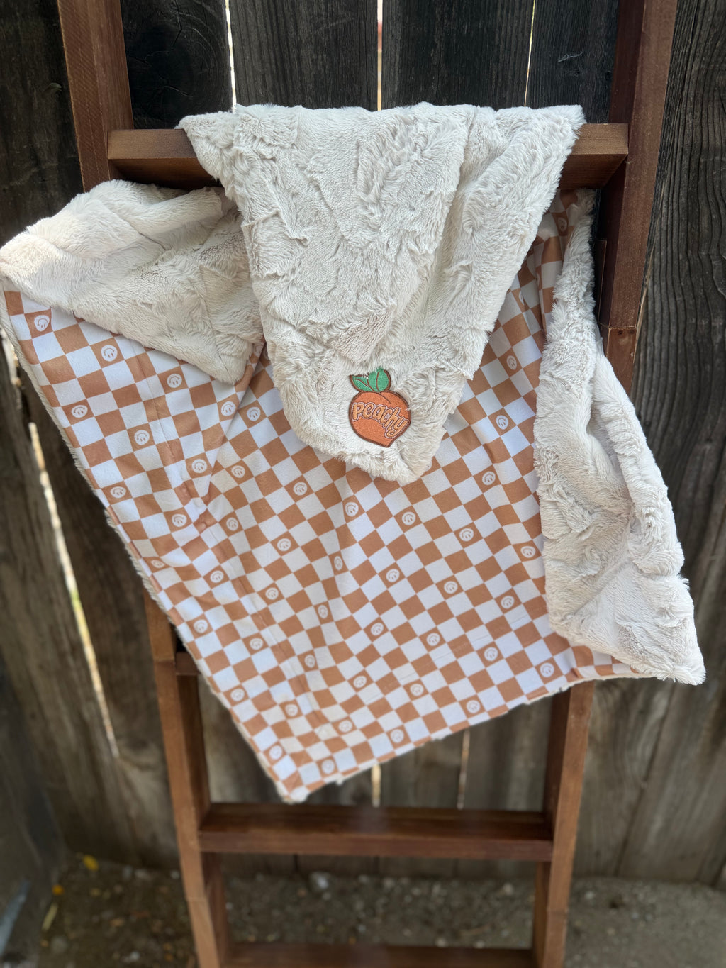 Peachy Checkered Baby Minky Blanket 🍑🤎