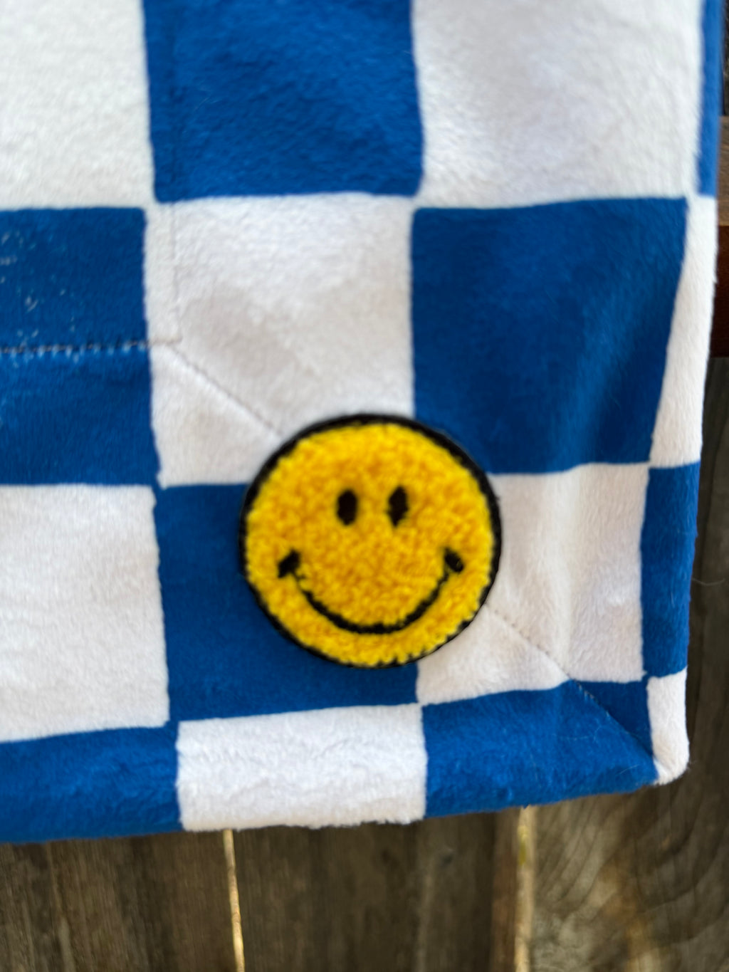 Blue Check Smiley Baby Minky Blanket 💙😊